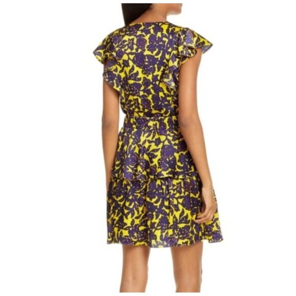 A.L.C. Viera Twist Front Mini Dress in Silk Size 6 Purple and Yellow Florals - Picture 2 of 15